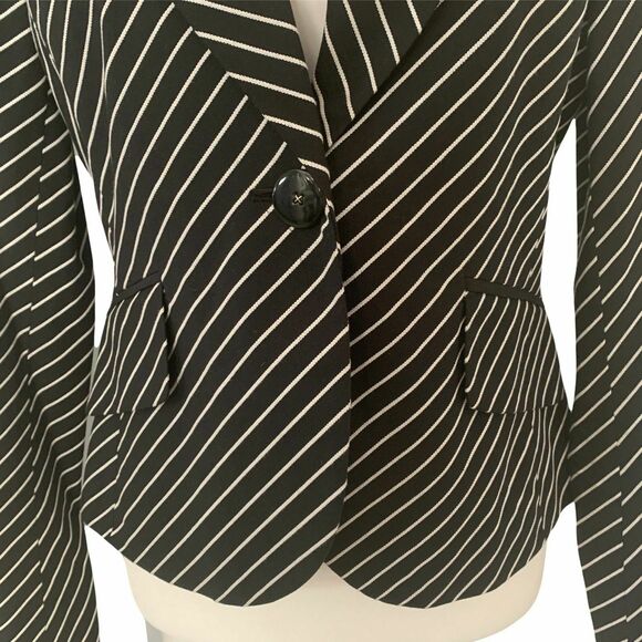 Jones New York Signature Womens Black White Striped Cotton Blazer Jacket Size 6 - Picture 3 of 11